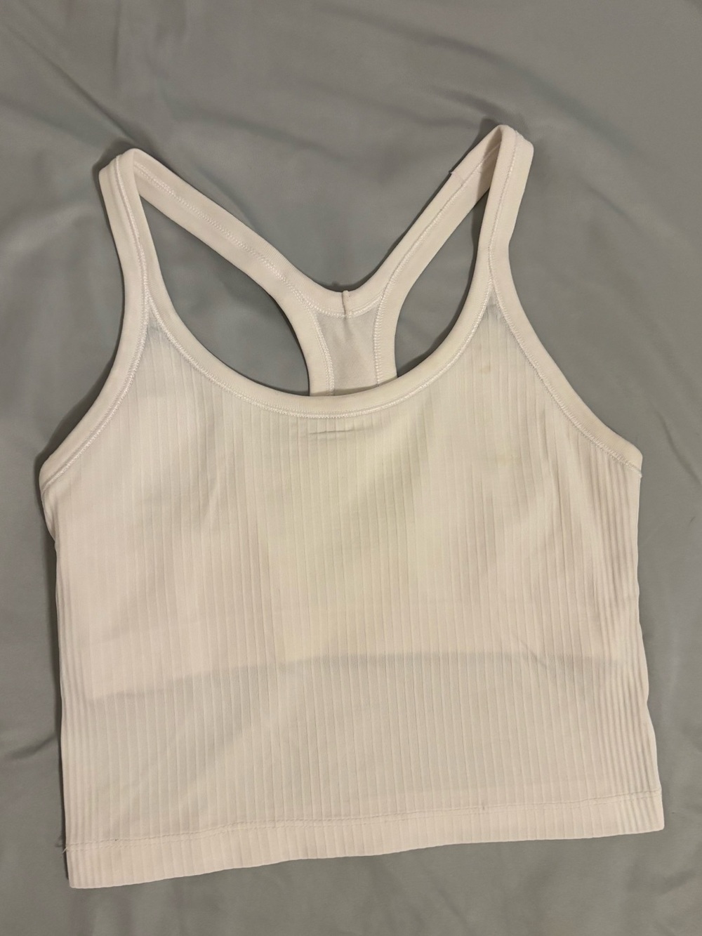 Lululemon Ebb to Street Cropped Racerback Tank White Ribbed Athleisure Size 4
